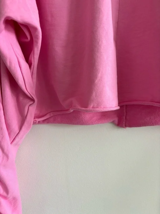 OPEN EDIT Ruched Sleeve Cropped Sweatshirt Pink Crayon - Picture 5 of 9